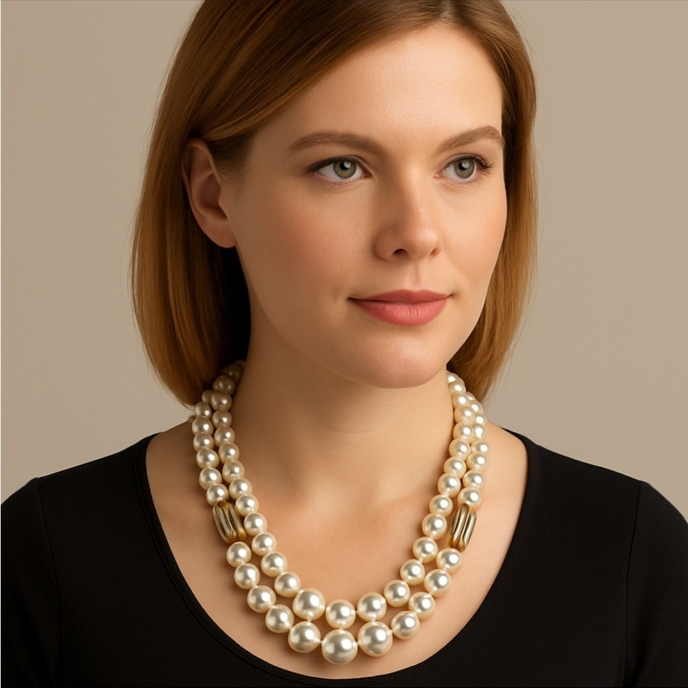 Signed RMN Elegant Pearl Necklace with Gold Accents Lobster Close 18”